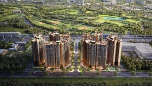 Phối cảnh tổng thể Norton Park với hai cụm tháp căn hộ trên Đại lộ Bình Dương, phường Thuận Giao